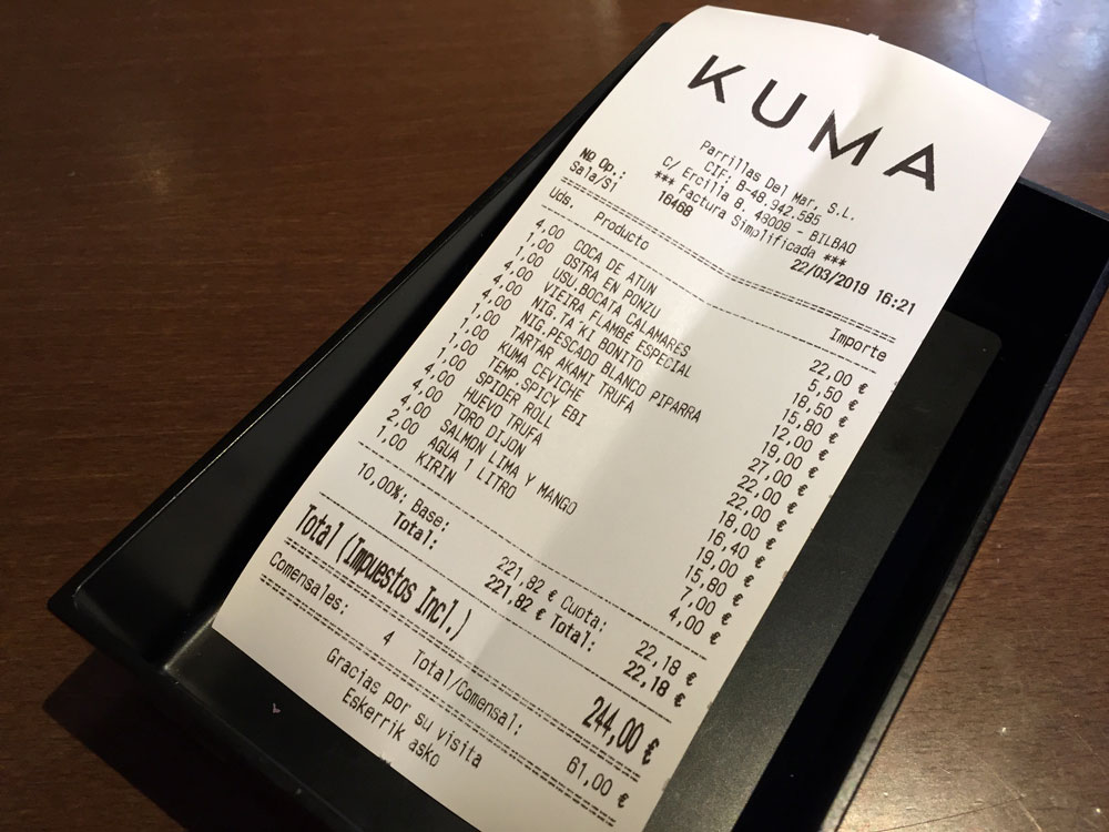 Precios del restaurante KUMA (Bilbao)
